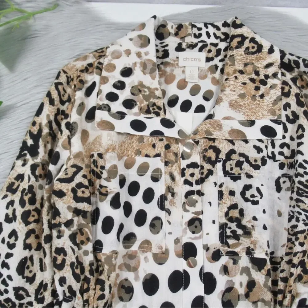 CHICO’S 0 Leopard Animal Print Collared Button Front Jacket Women’s Size Small